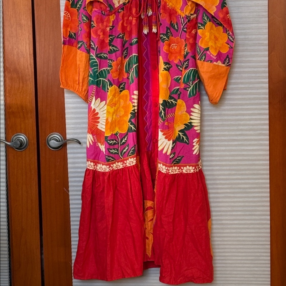 NWT Farm Rio Sunset Patchwork Maxi Dress in a red/orange multi-color size medium - Picture 6 of 14